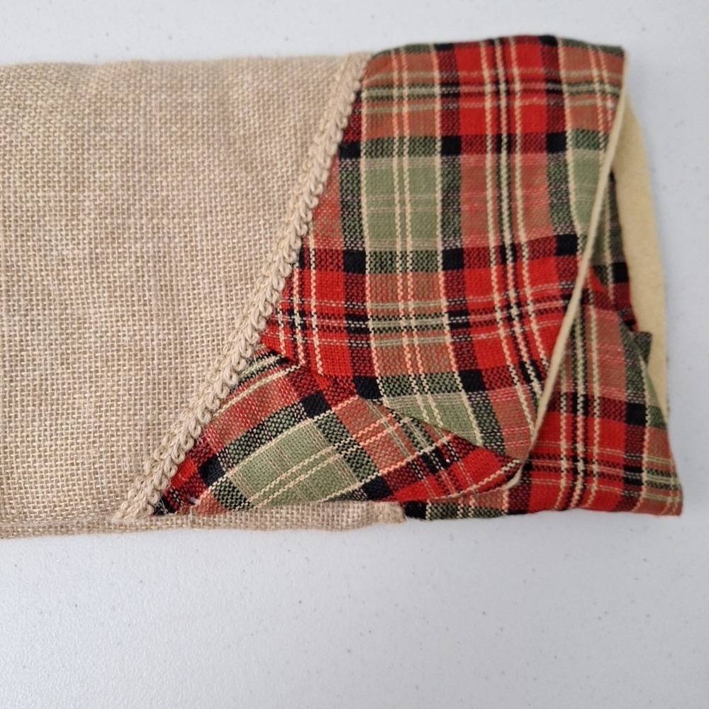 The Christmas Shoppe‎ Tree Skirt Burlap and Red Green Plaid 48" NEW